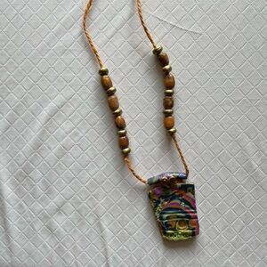Unique Colorful Handmade Necklace with Wooden Beads